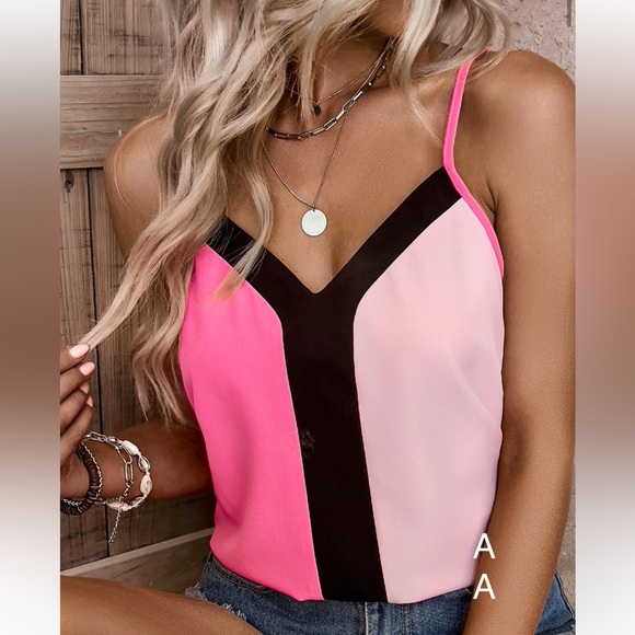 Classic Elegant Color Block Cami Tank Top Blouse Shirt - Picture 2 of 4
